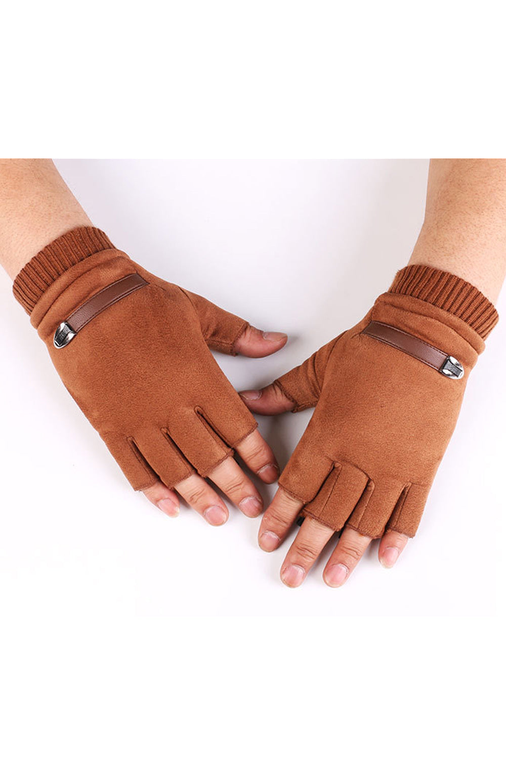 Women Classy Half Finger Solid Pattern Elastic Wrist Warm Suede Gloves