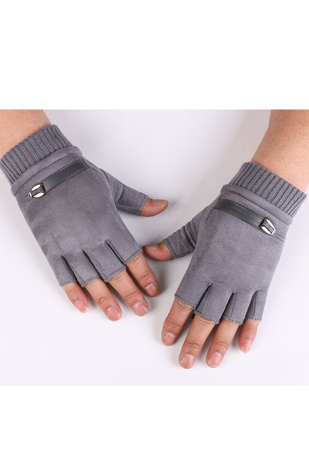 Women Classy Half Finger Solid Pattern Elastic Wrist Warm Suede Gloves