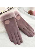 Women Heart Printed Soft Winter Windproof Suede Gloves