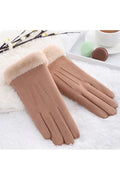 Women Convenient Solid Pattern Cozy Winter Classy Suede Gloves
