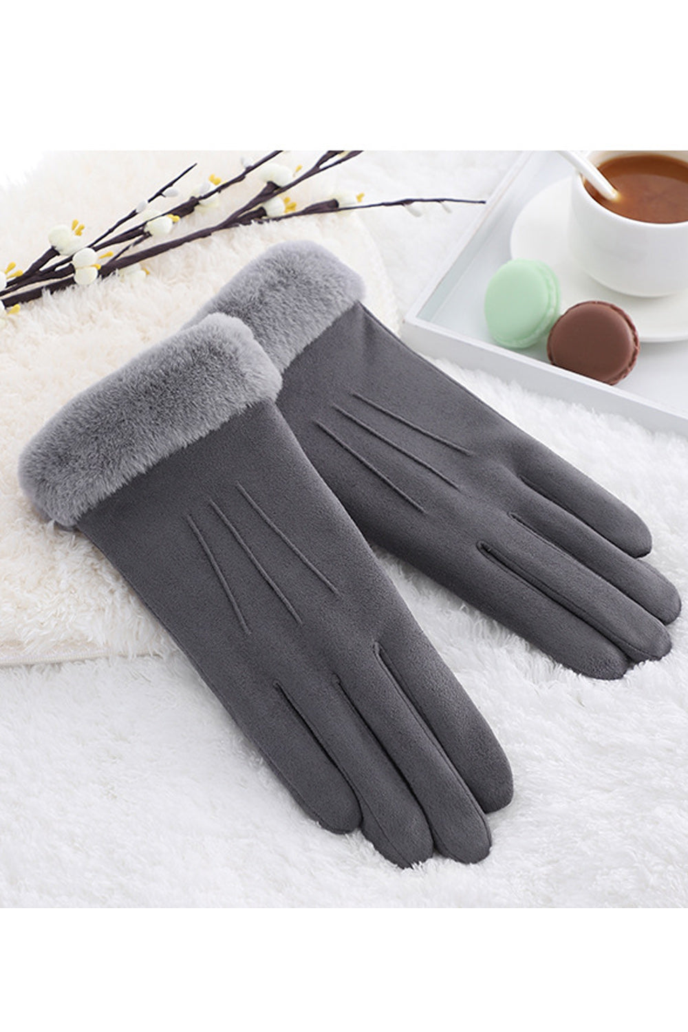 Women Convenient Solid Pattern Cozy Winter Classy Suede Gloves