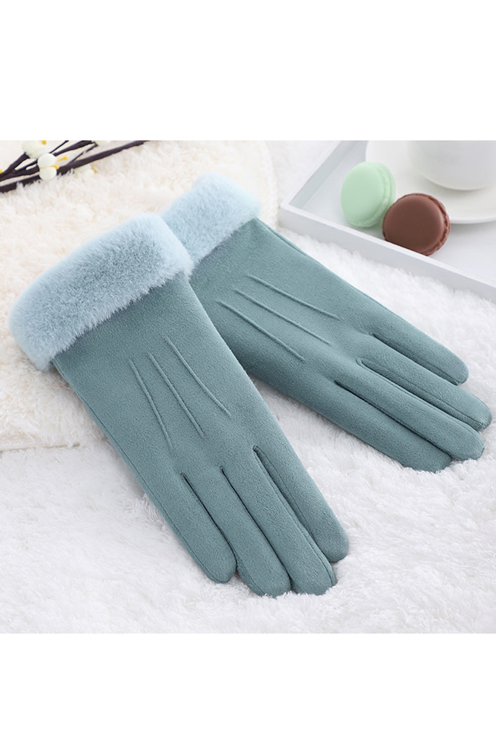 Women Convenient Solid Pattern Cozy Winter Classy Suede Gloves