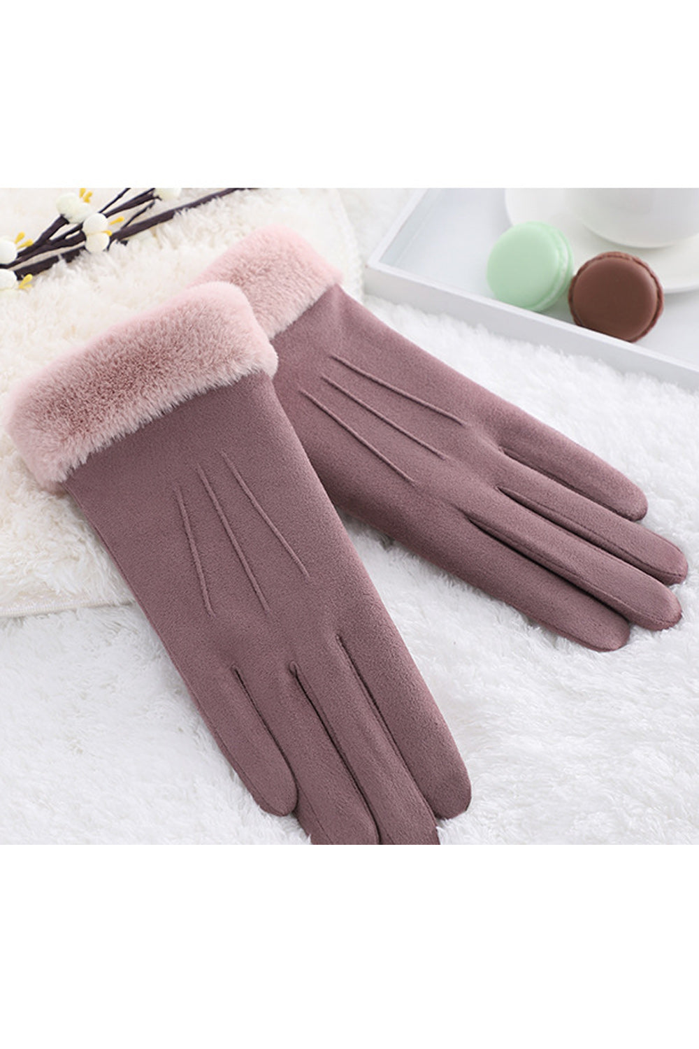 Women Convenient Solid Pattern Cozy Winter Classy Suede Gloves