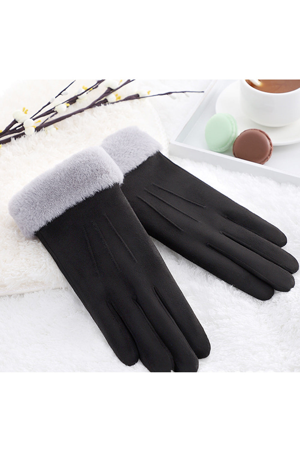 Women Convenient Solid Pattern Cozy Winter Classy Suede Gloves