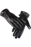 Women Convenient Warm Solid Colored PU Leather Gloves