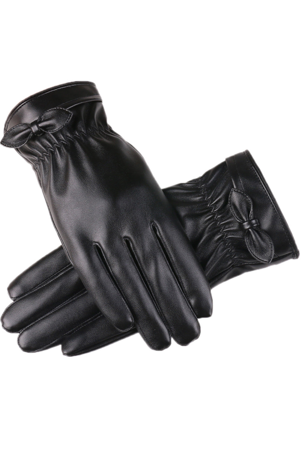 Women Convenient Warm Solid Colored PU Leather Gloves