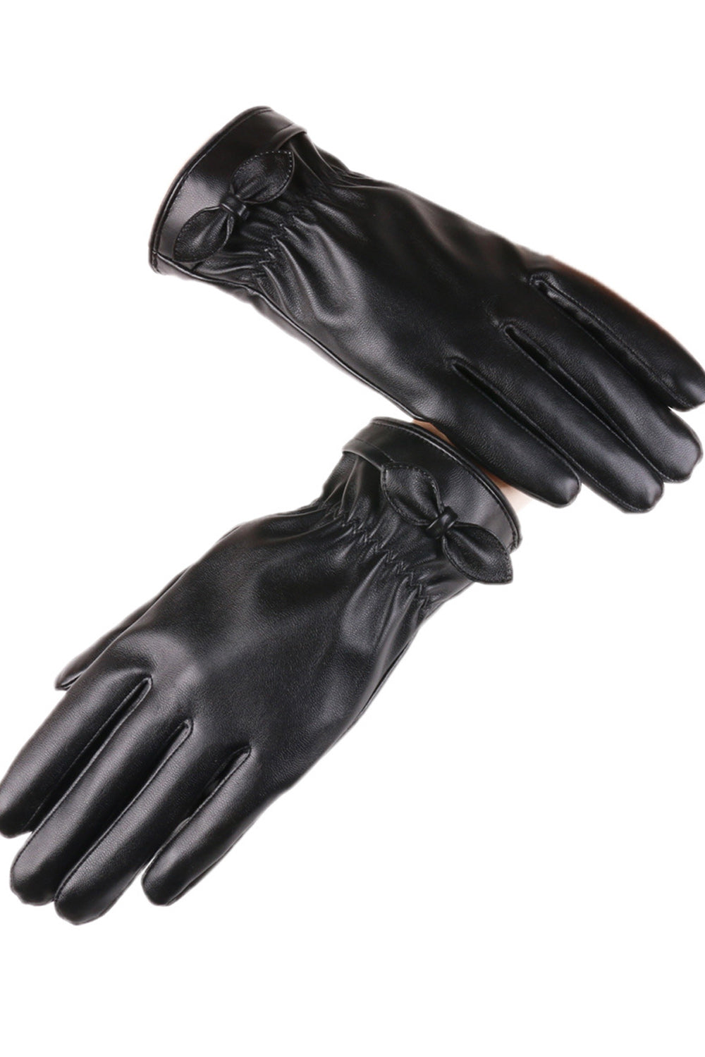 Women Convenient Warm Solid Colored PU Leather Gloves