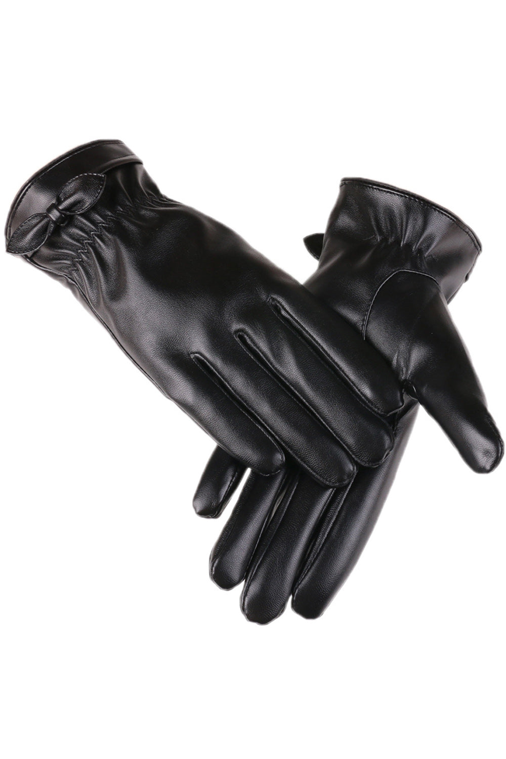 Women Convenient Warm Solid Colored PU Leather Gloves
