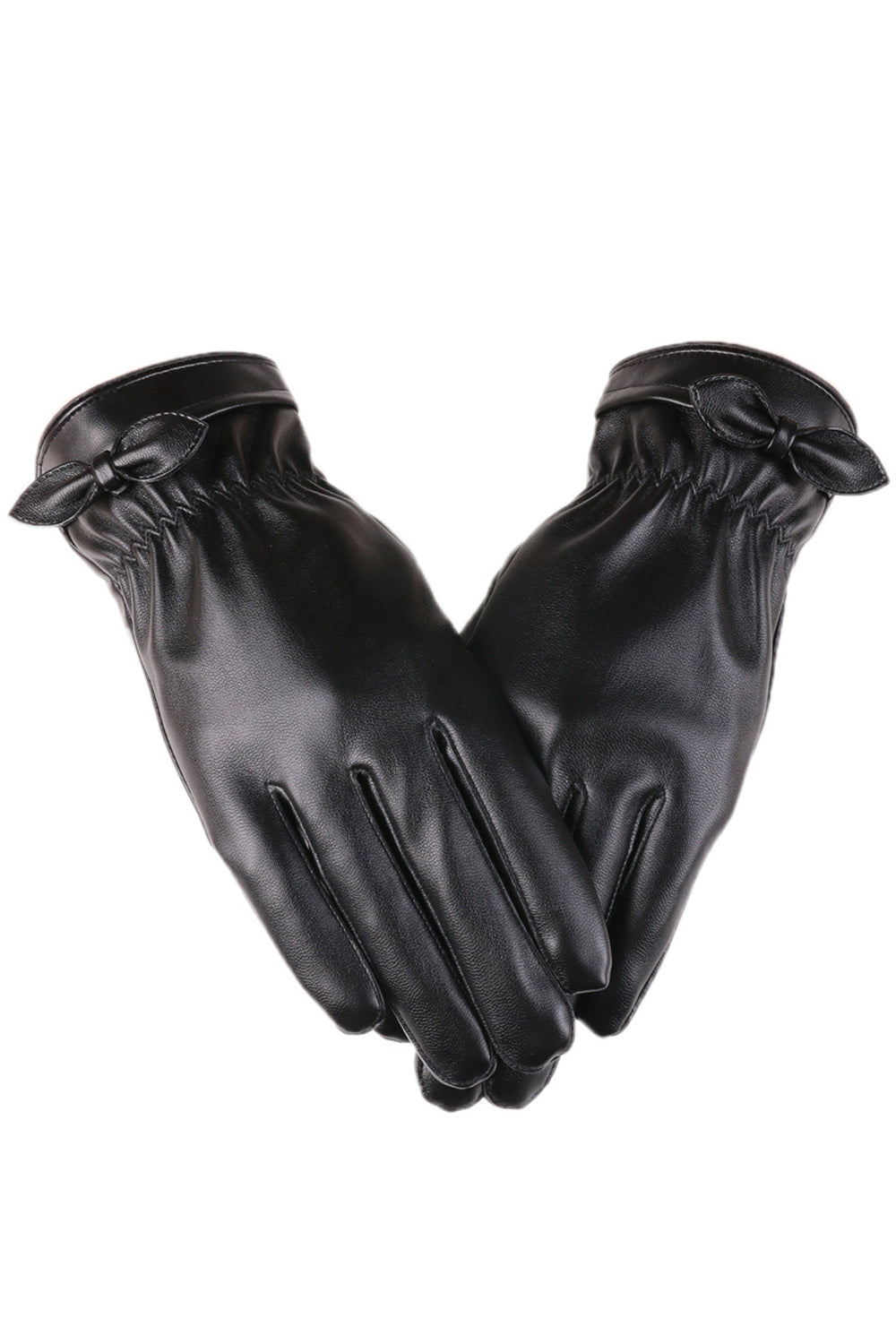 Women Convenient Warm Solid Colored PU Leather Gloves
