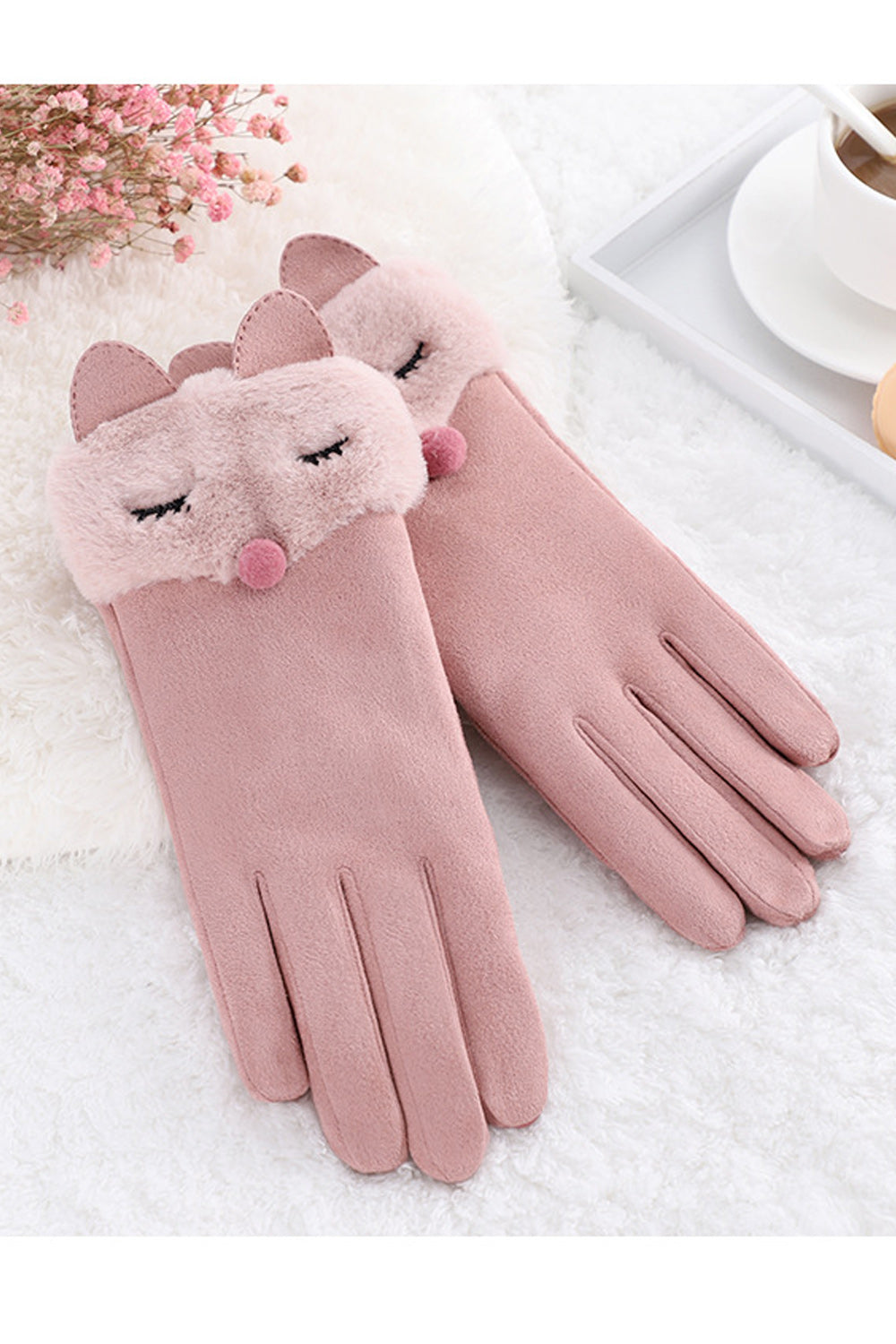 Women Winter Warm Wind Breaker Outdoor Soft Solid Colored Suede Gloves