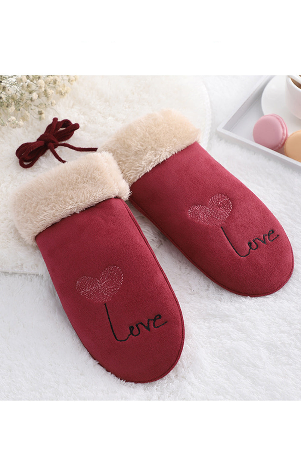 Women Cozy Solid Colored Letter Embroidered Easy Suede Gloves