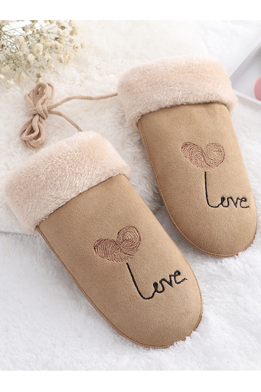 Women Cozy Solid Colored Letter Embroidered Easy Suede Gloves