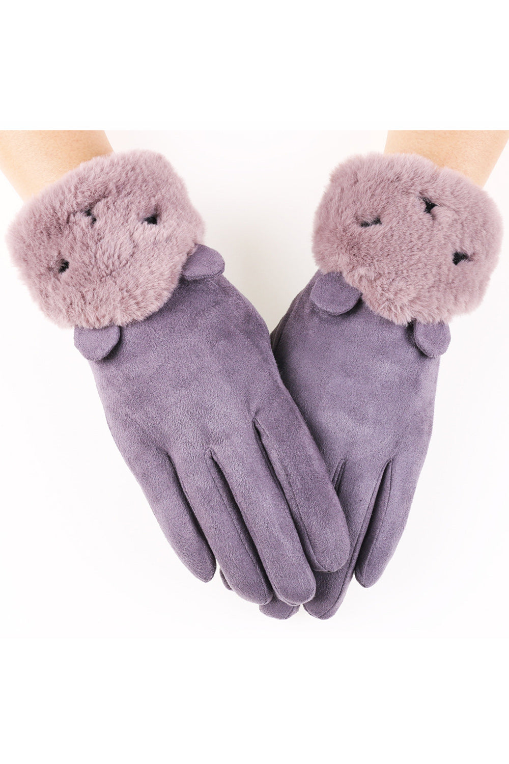 Women Thick Solid Colored Windproof Cozy Elegant Suede Gloves