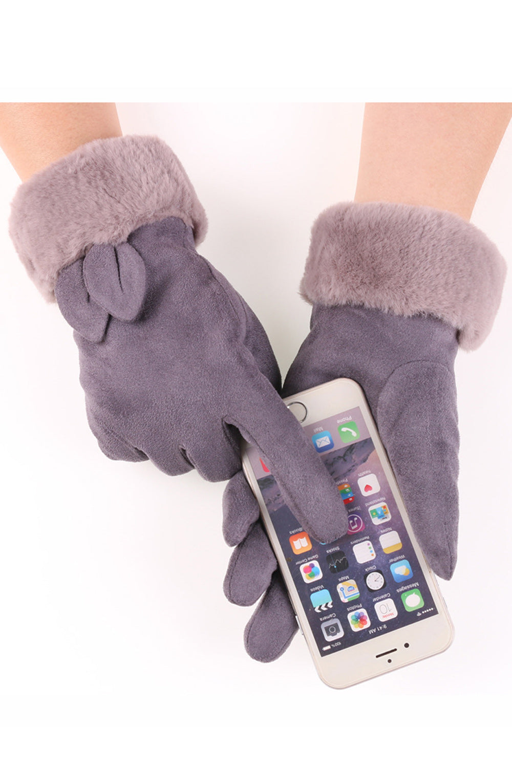 Women Thick Solid Colored Windproof Cozy Elegant Suede Gloves
