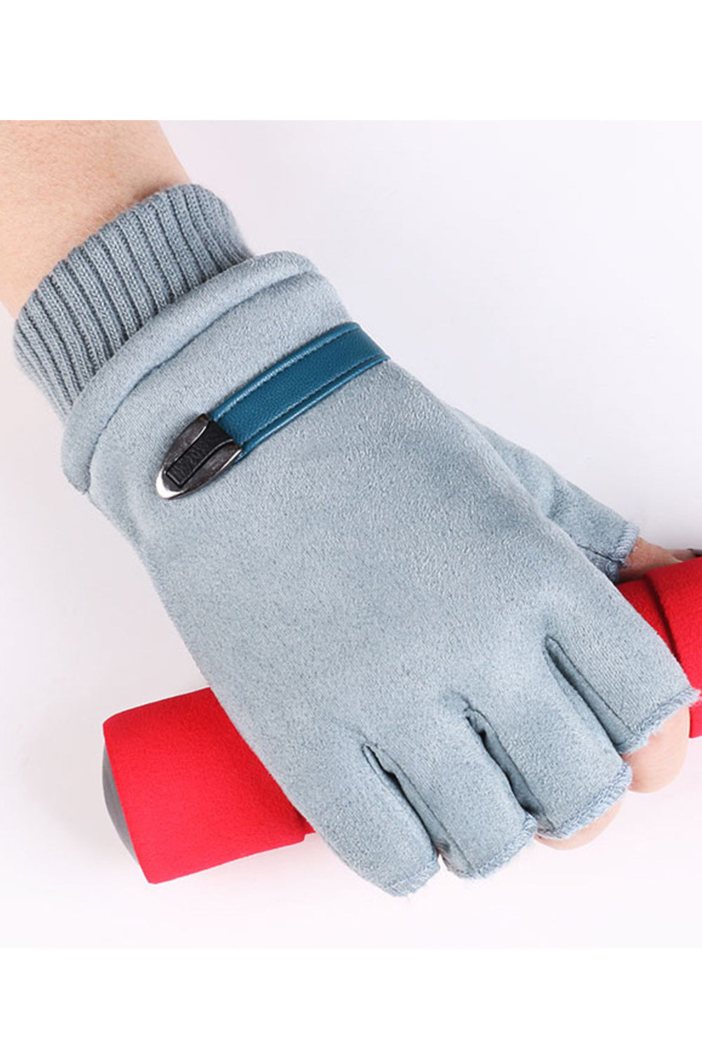 Women Lovely Half Fingers Stylish Solid Colored Suede Gloves