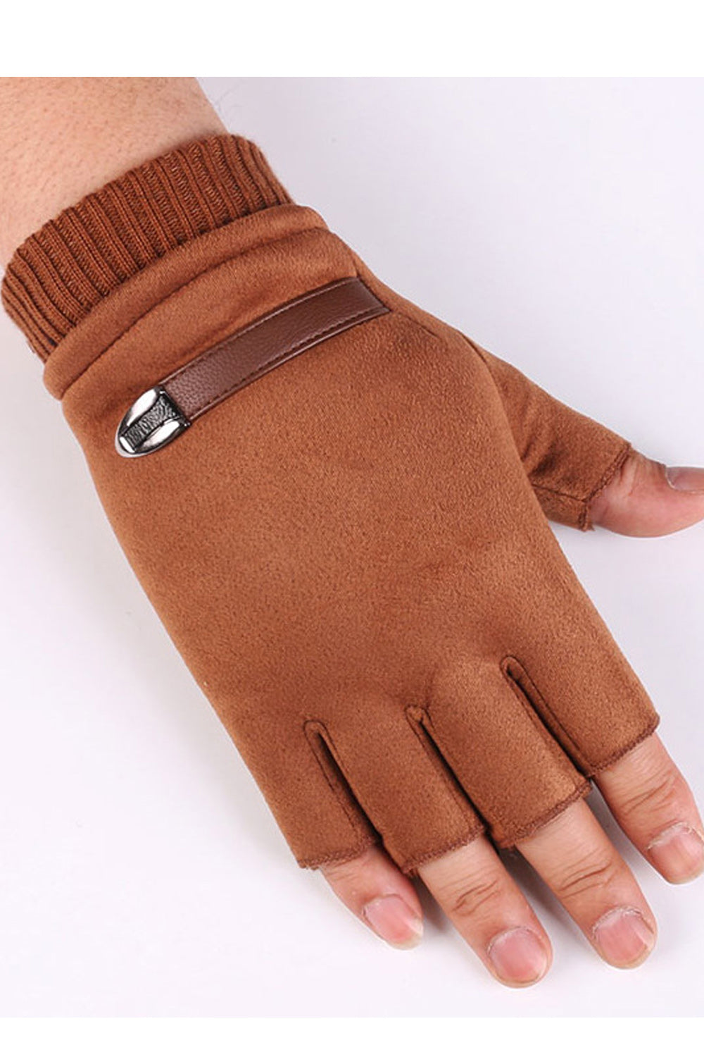 Women Lovely Half Fingers Stylish Solid Colored Suede Gloves