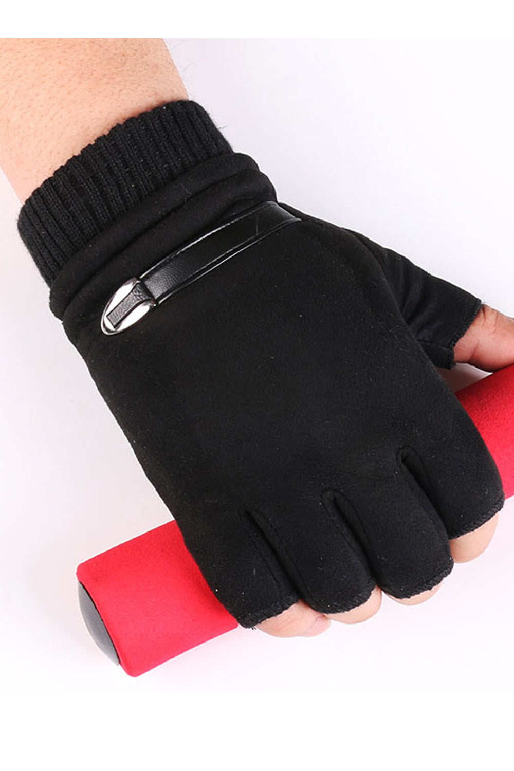 Women Lovely Half Fingers Stylish Solid Colored Suede Gloves