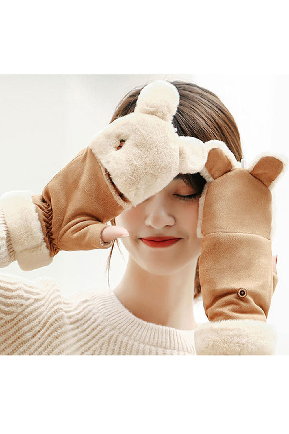 Women Cute Half Fingers Comfortable Easy Suede Gloves