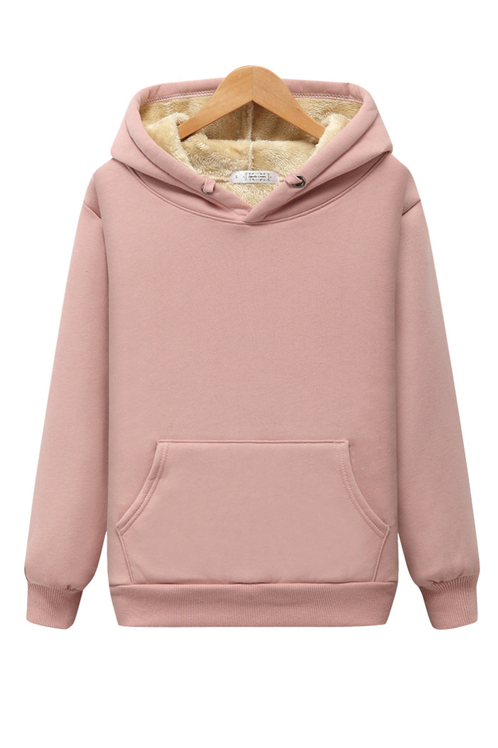 Women Simple Solid Colored Ribbed Cuff Winter Season Hoodie