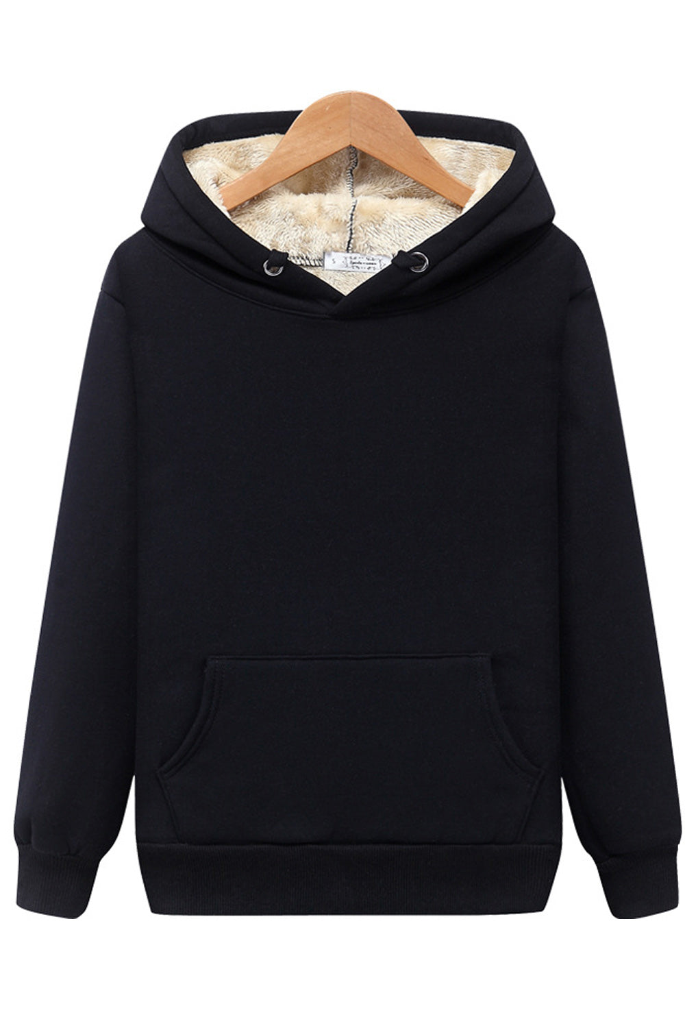 Women Simple Solid Colored Ribbed Cuff Winter Season Hoodie
