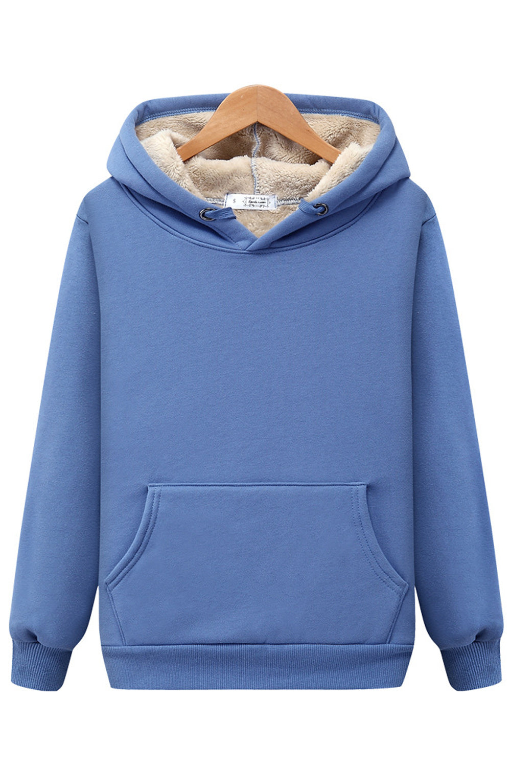 Women Simple Solid Colored Ribbed Cuff Winter Season Hoodie