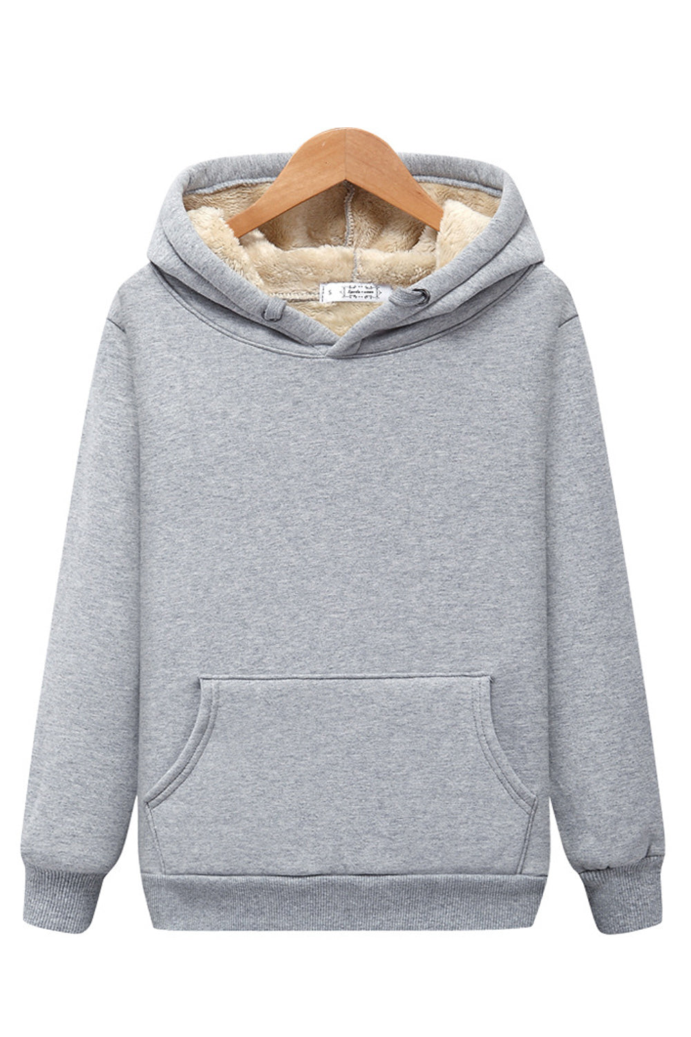 Women Simple Solid Colored Ribbed Cuff Winter Season Hoodie