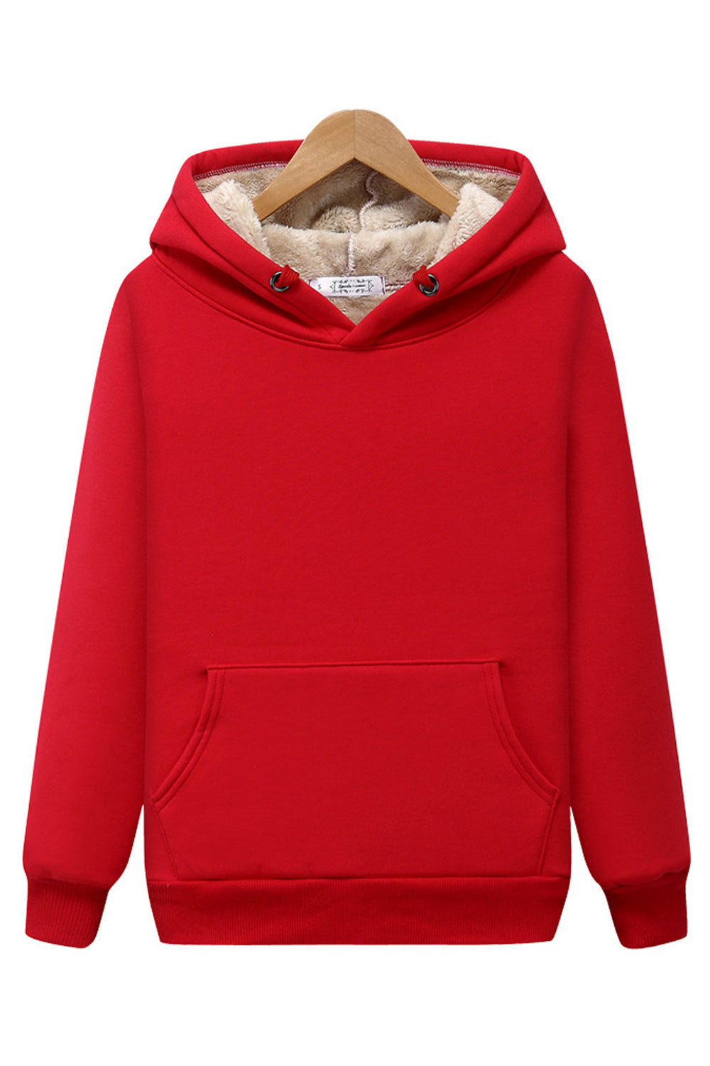 Women Simple Solid Colored Ribbed Cuff Winter Season Hoodie