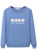 Women Pretty Letter Printed Round Neck Convenient Winter Sweatshirt