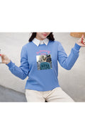 Women Cute Round Neck Printed Pattern Sweatshirt