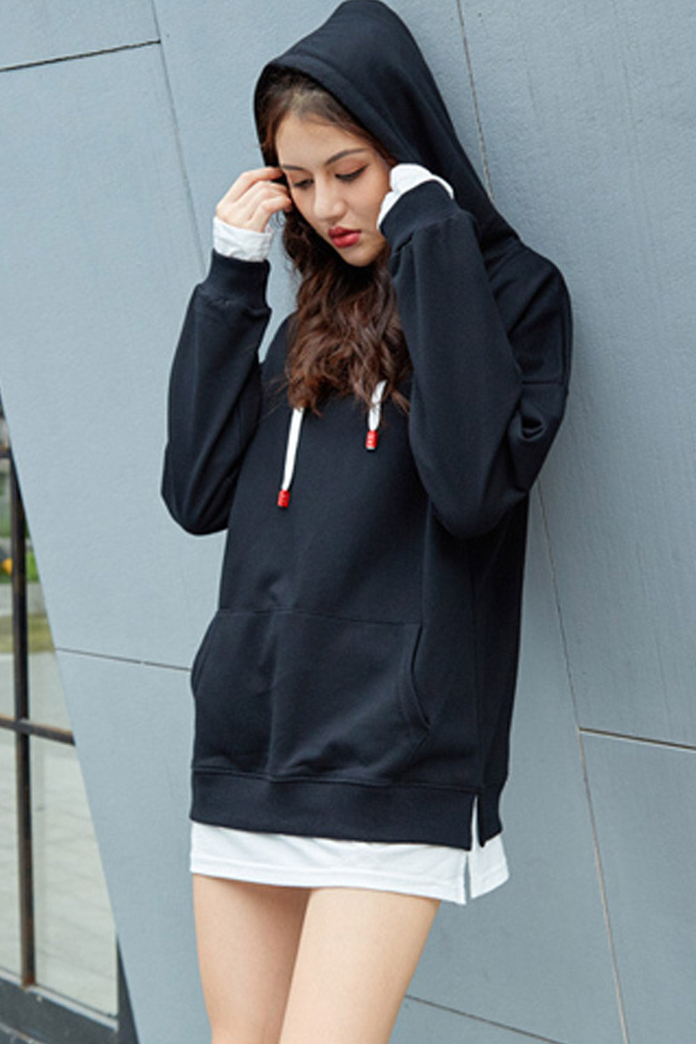 Women Elegant Winter Solid Pattern Long Sleeve Hoodie