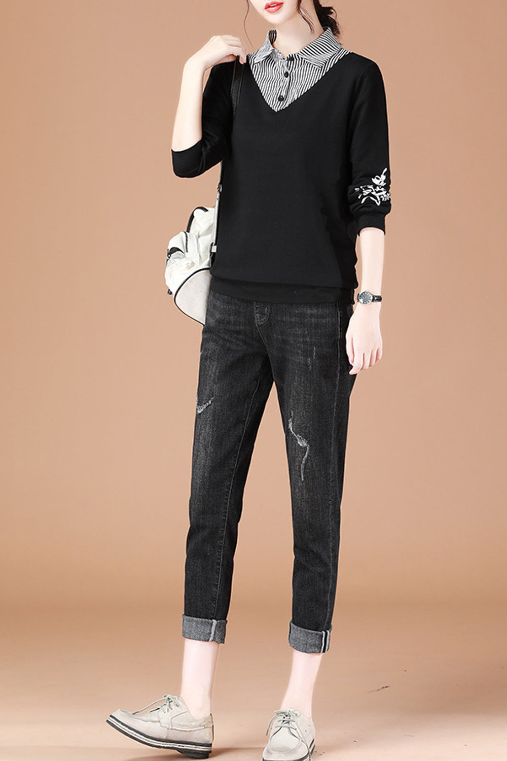 Women Collar Neck Long Sleeve Stretchable Decent Sweatshirt