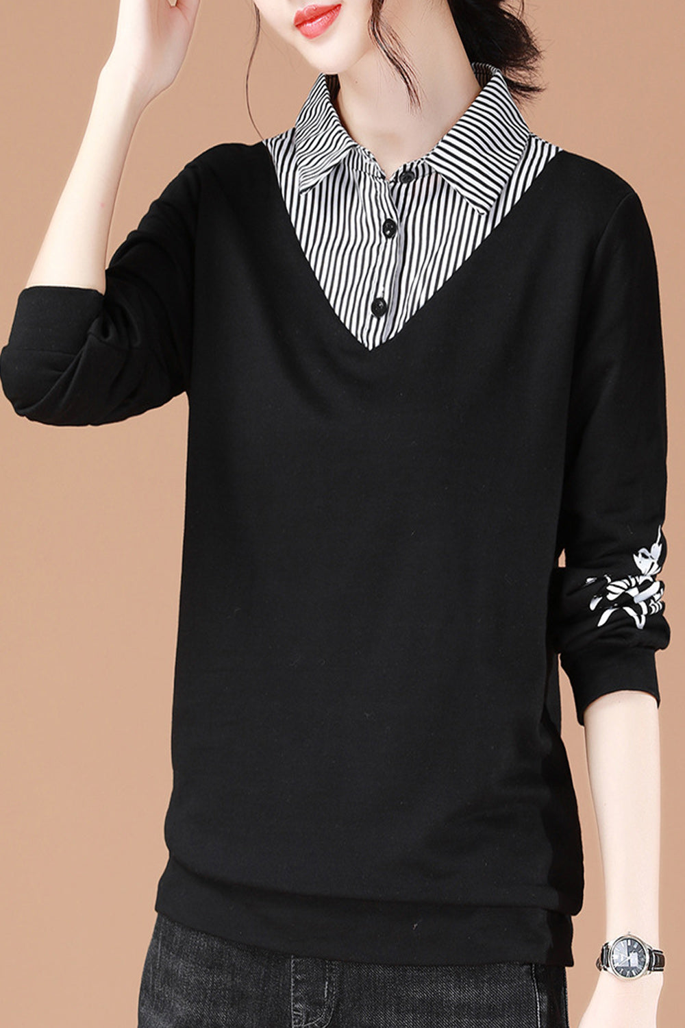 Women Collar Neck Long Sleeve Stretchable Decent Sweatshirt