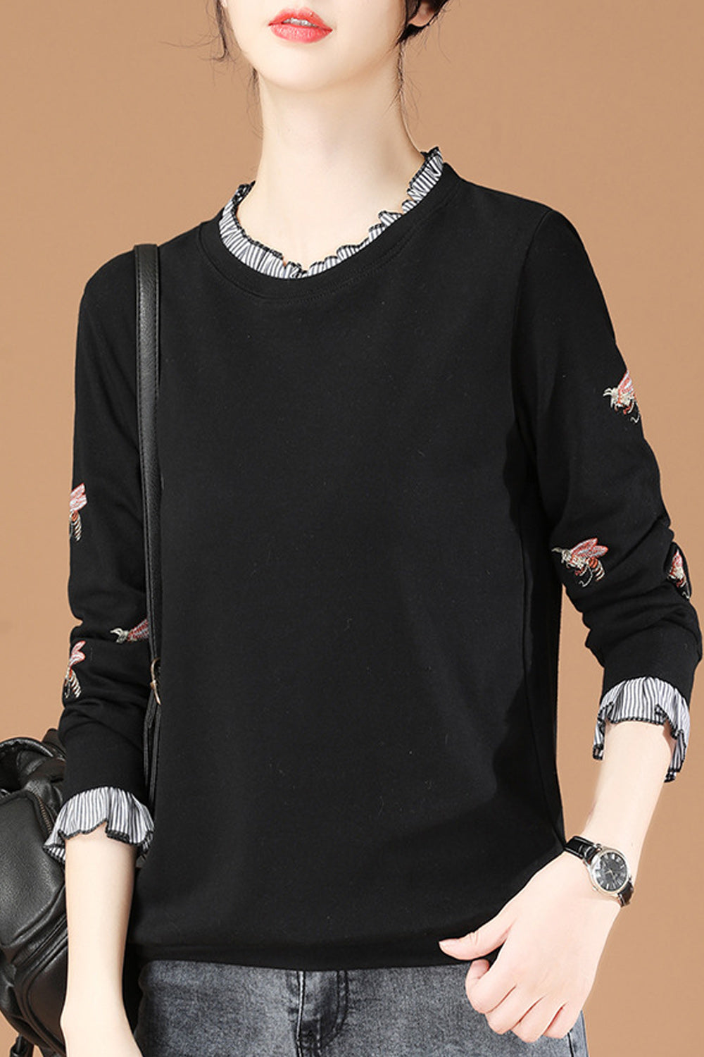 Women Warm Long Sleeve Breathable Round Neck Convenient Sweatshirt