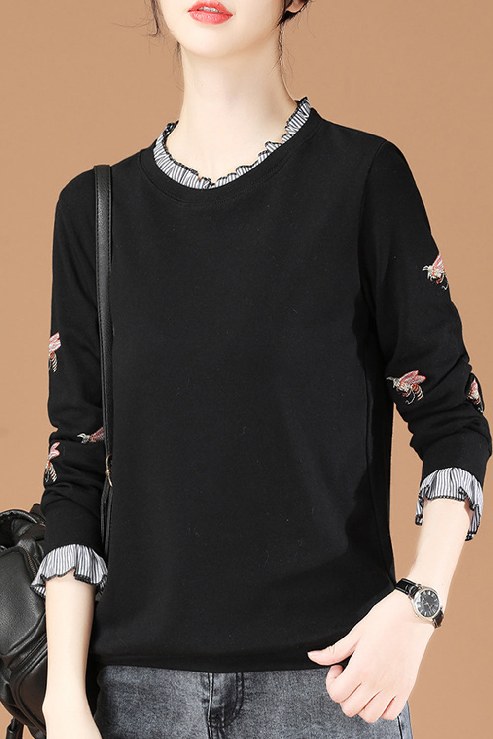 Women Warm Long Sleeve Breathable Round Neck Convenient Sweatshirt