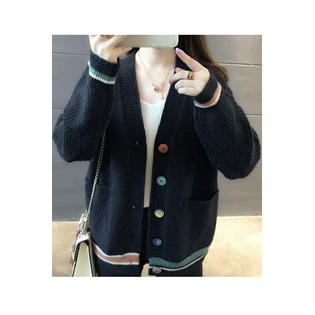 Women Fashion Button Closure Loose Fit Cardigan