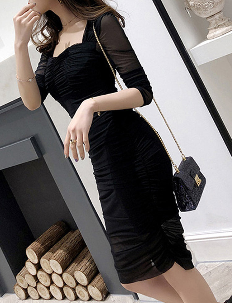 Women Breathable Slim Fit Style Thin Half Sleeve Stylish Dress