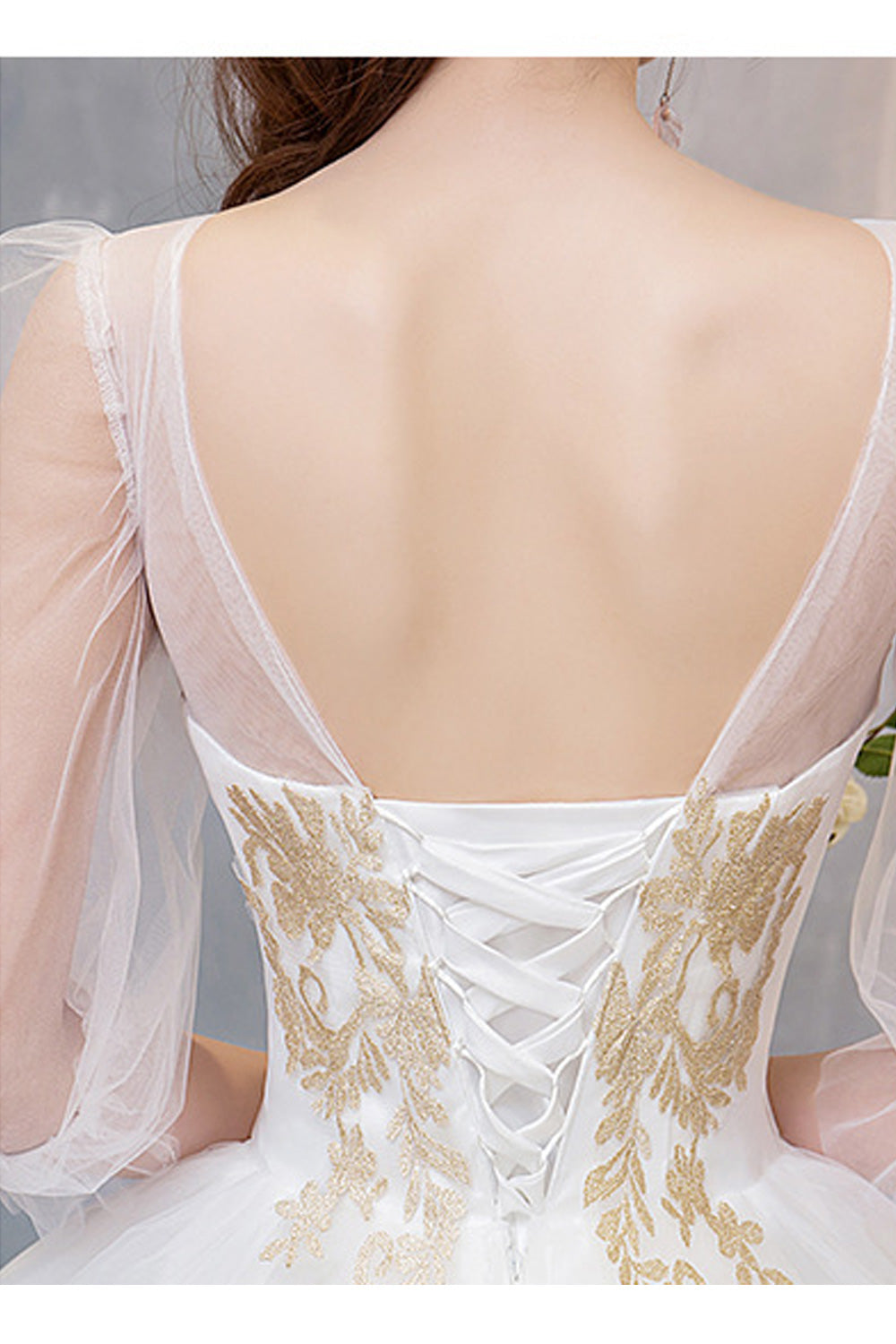 Women See Through Long Sleeve Round Neck Long Skirt Charming Wedding Dress