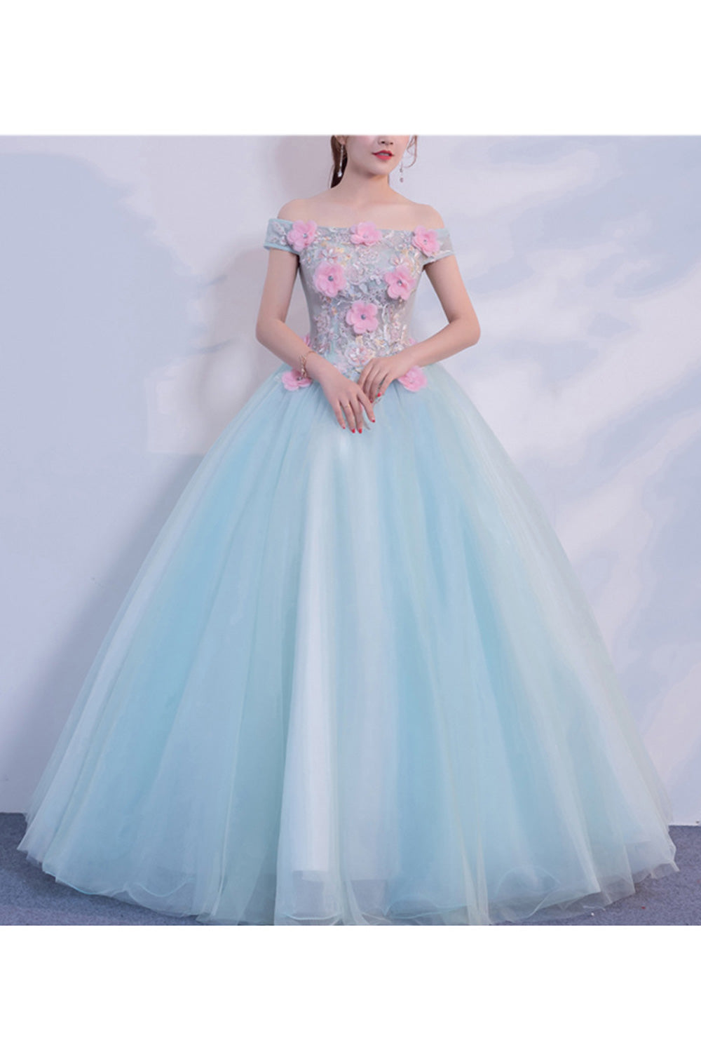 Women Comfortable Off-Shoulder Flower Attached Long Thin Skirt Wedding Dress