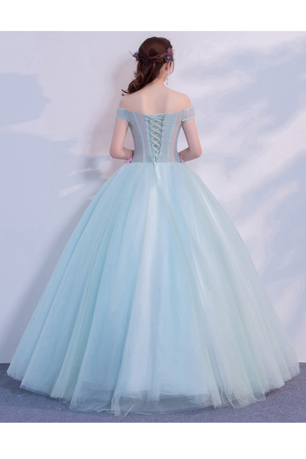 Women Comfortable Off-Shoulder Flower Attached Long Thin Skirt Wedding Dress