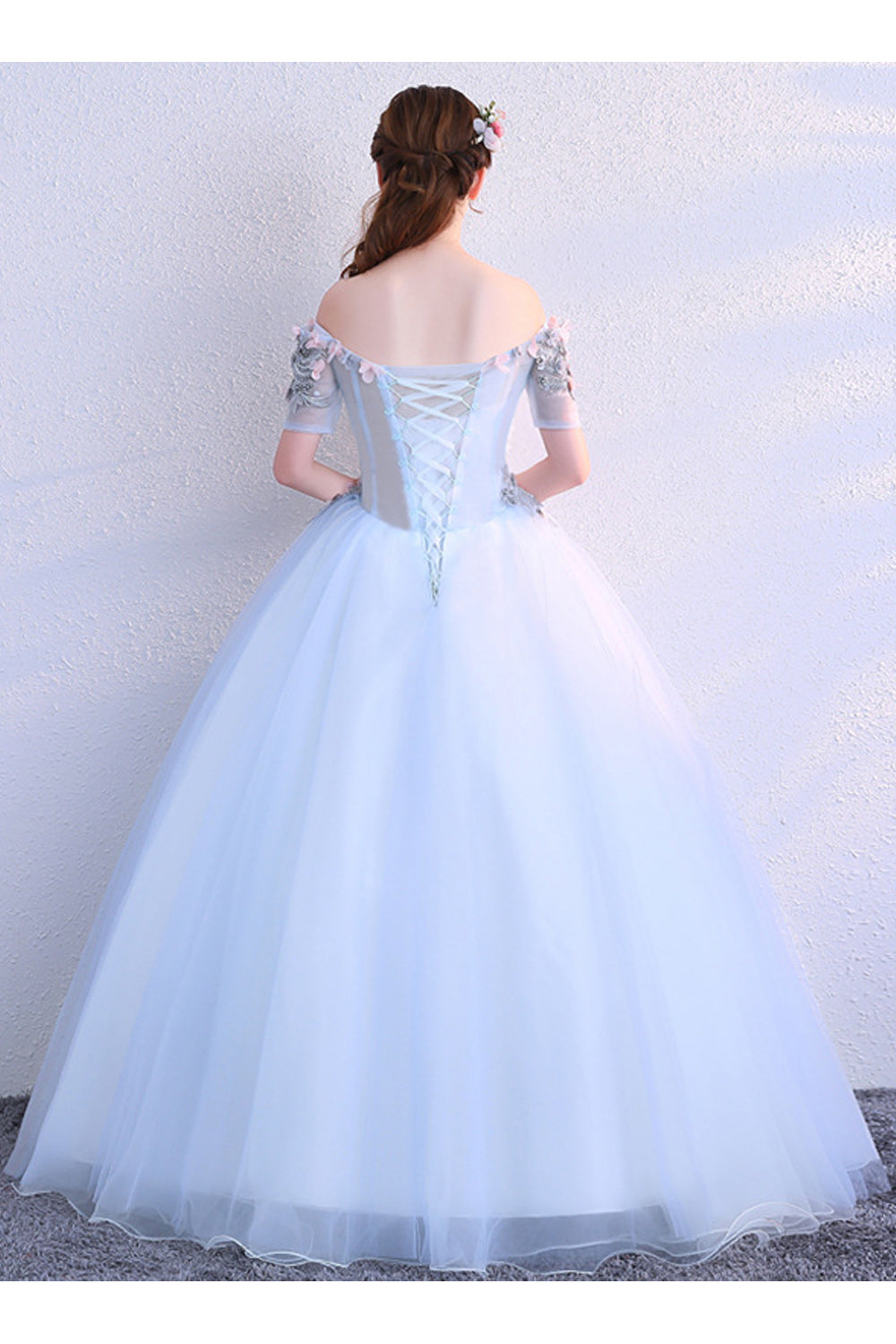 Women Lovely Off-Shoulder Short Sleeve Loose Long Thin Skirt Wedding Dress