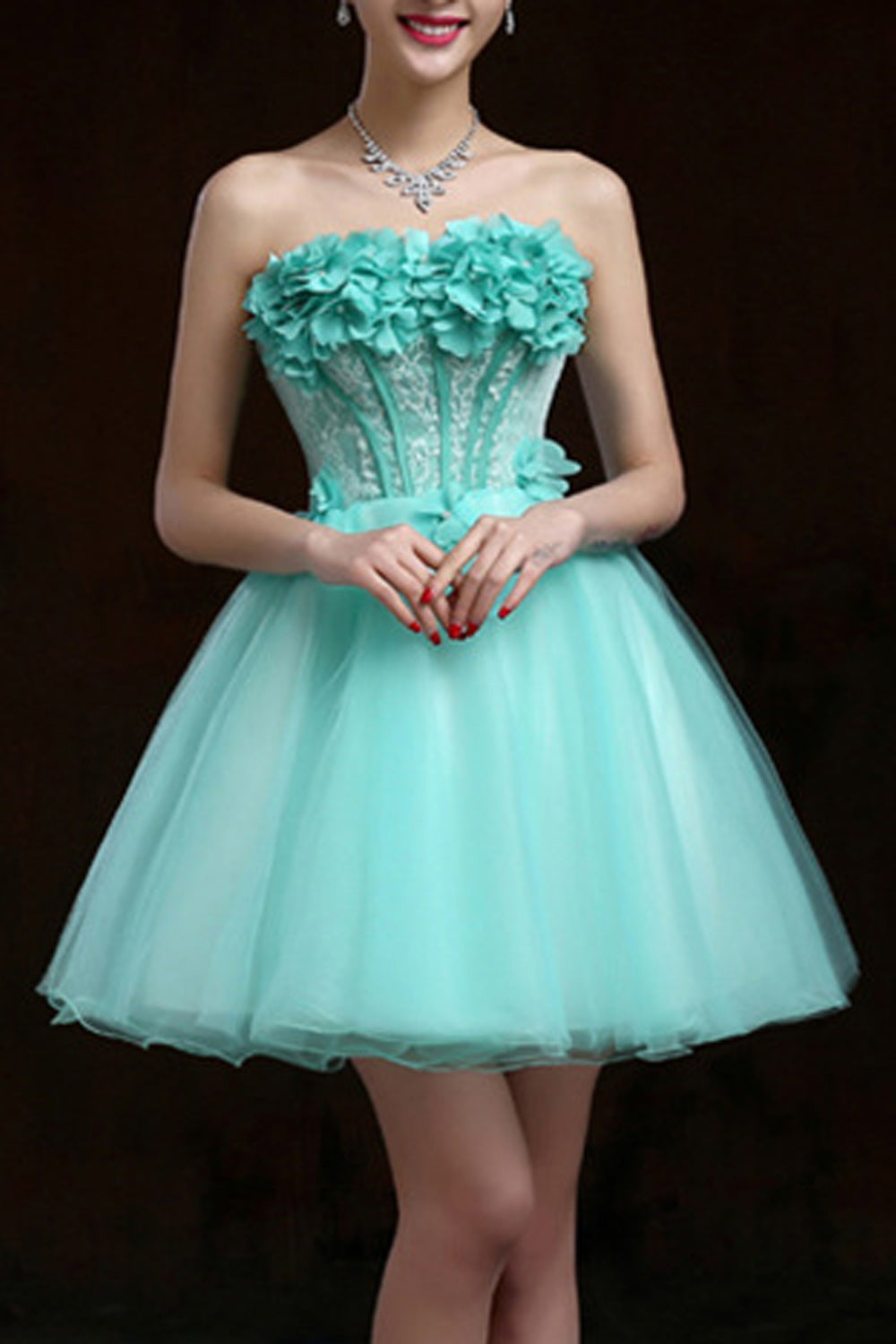 Women Elegant Flower Decorated Thin Short Skirt Cool Evening Dress