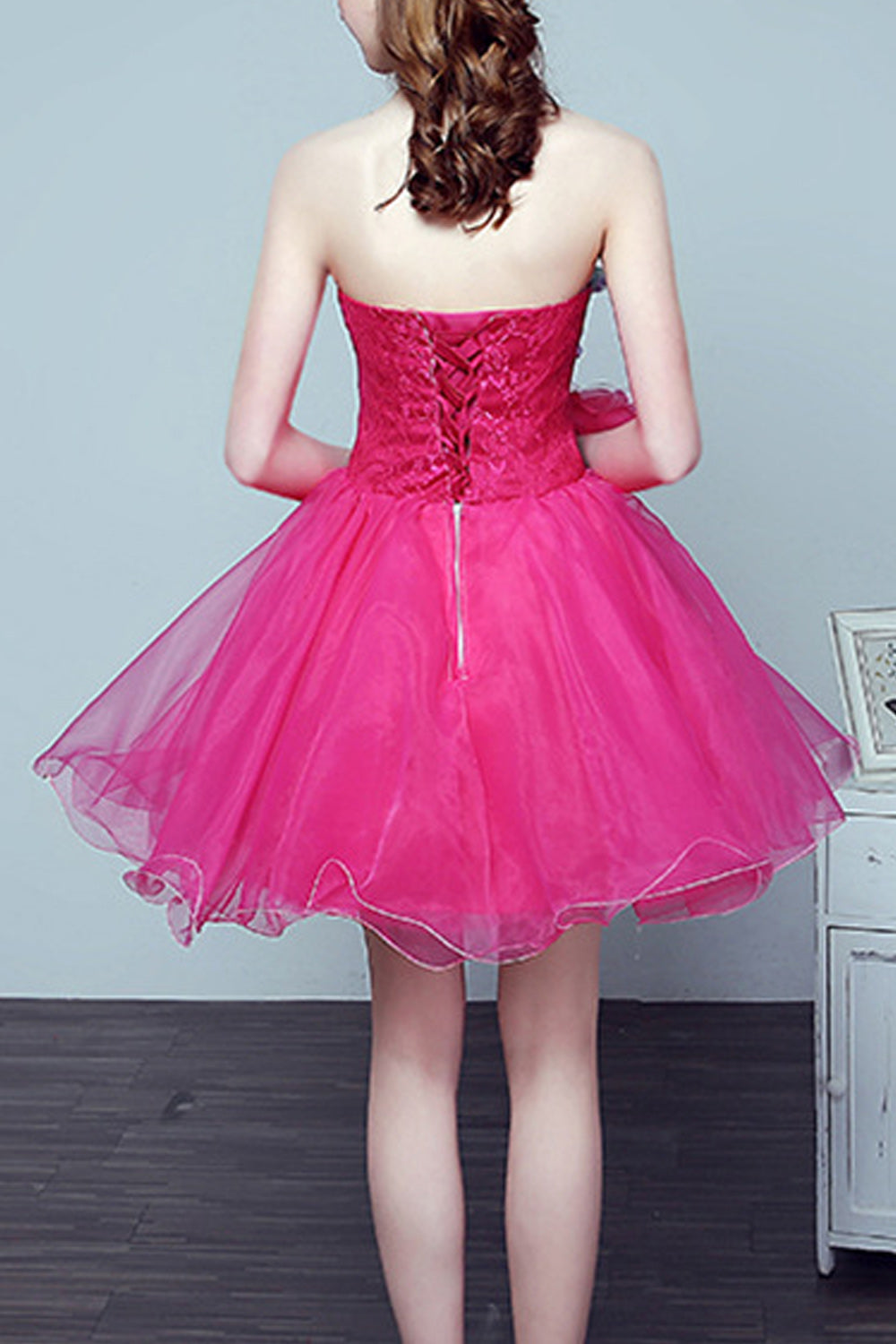 Women Pretty Flower Decorated Short Thin Skirt Evening Dress