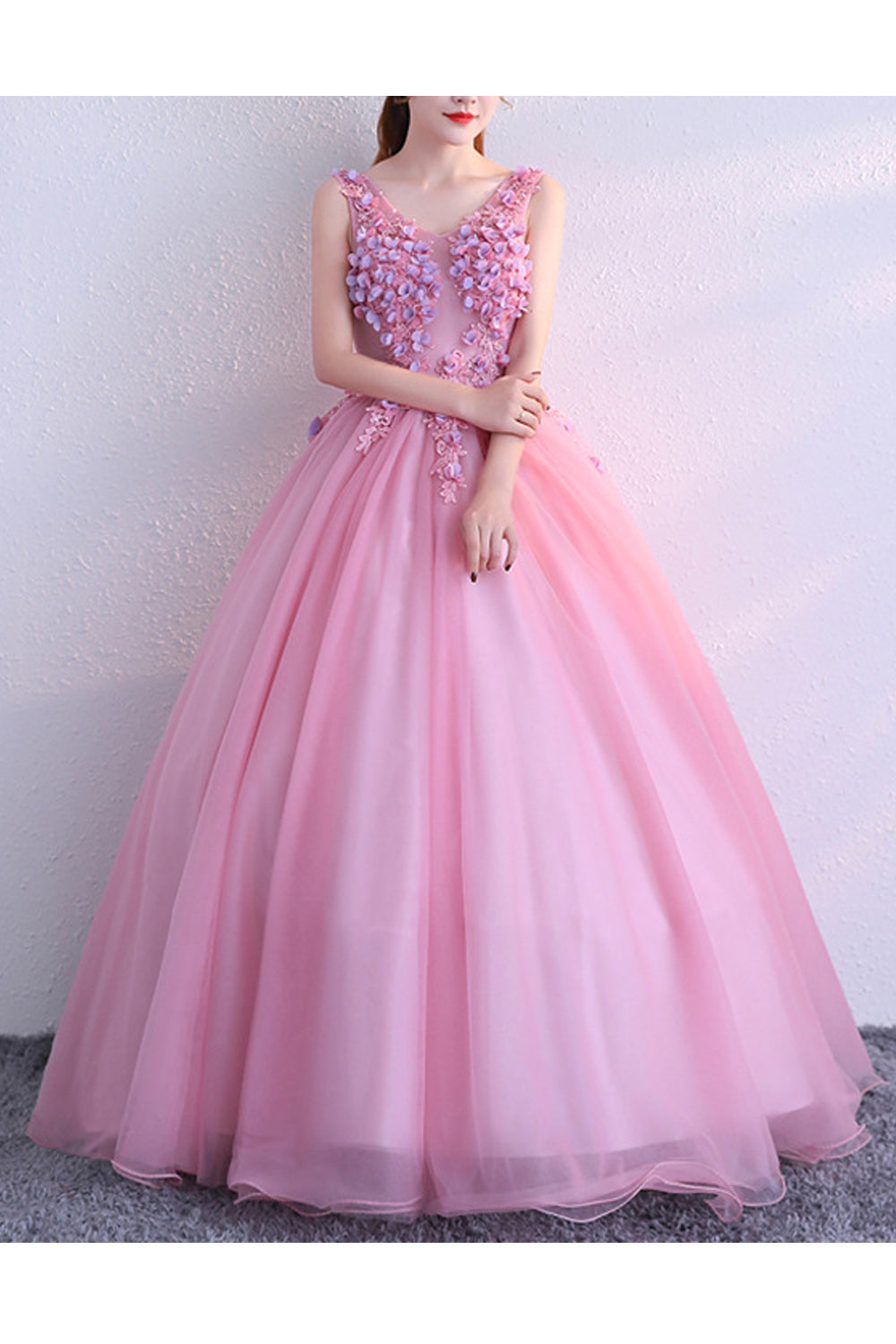 Women Magnificent Floral Decorated Round Neck Easy Long Skirt Wedding Dress