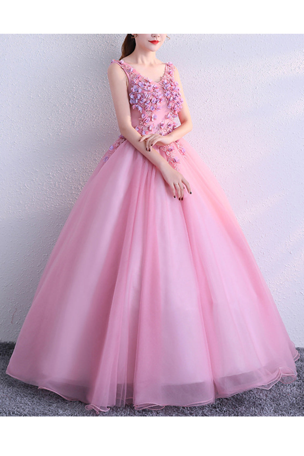 Women Magnificent Floral Decorated Round Neck Easy Long Skirt Wedding Dress