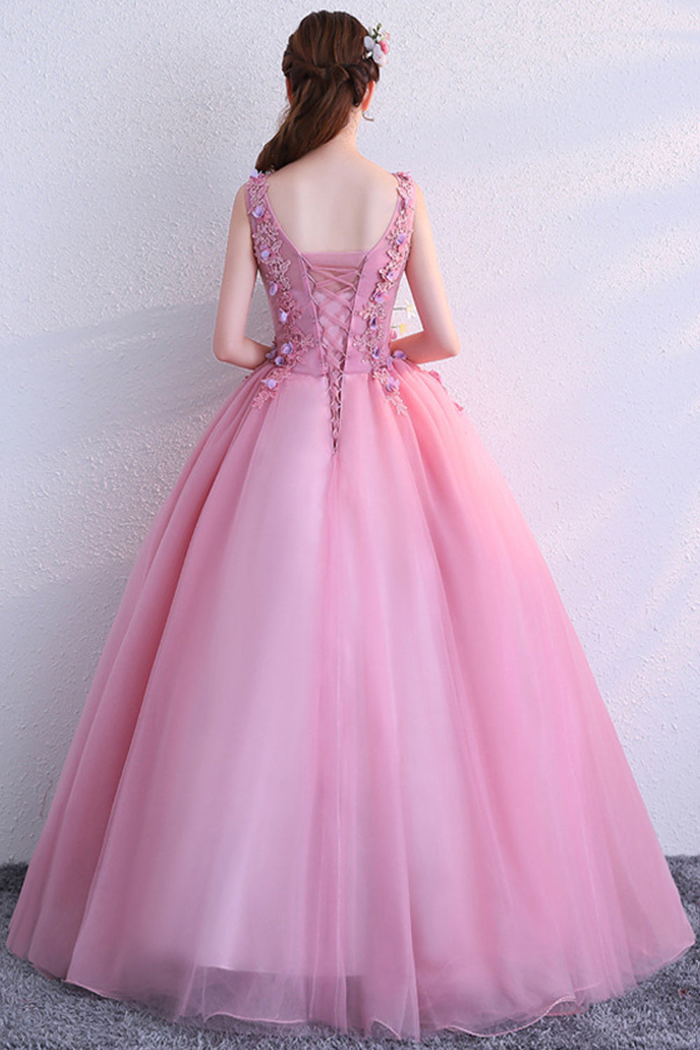 Women Magnificent Floral Decorated Round Neck Easy Long Skirt Wedding Dress