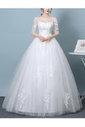 Women Thin Round Neck Lace Half Sleeve Solid Pattern Wedding Dress