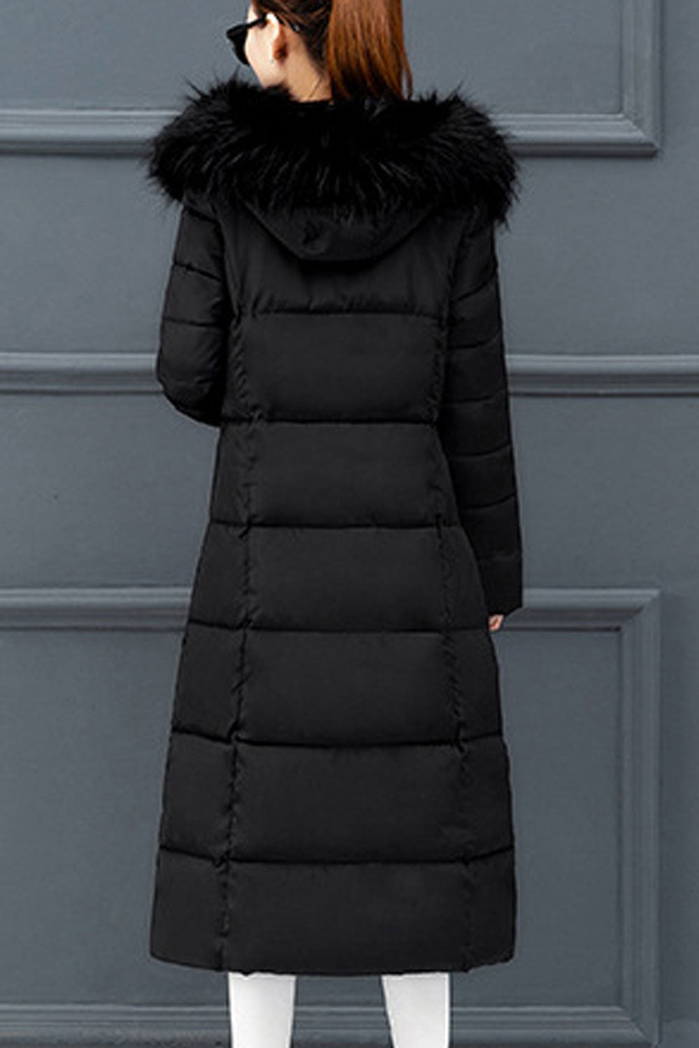 Women Knee Length Solid Colored Thick Long Sleeve Warm Padded Jacket