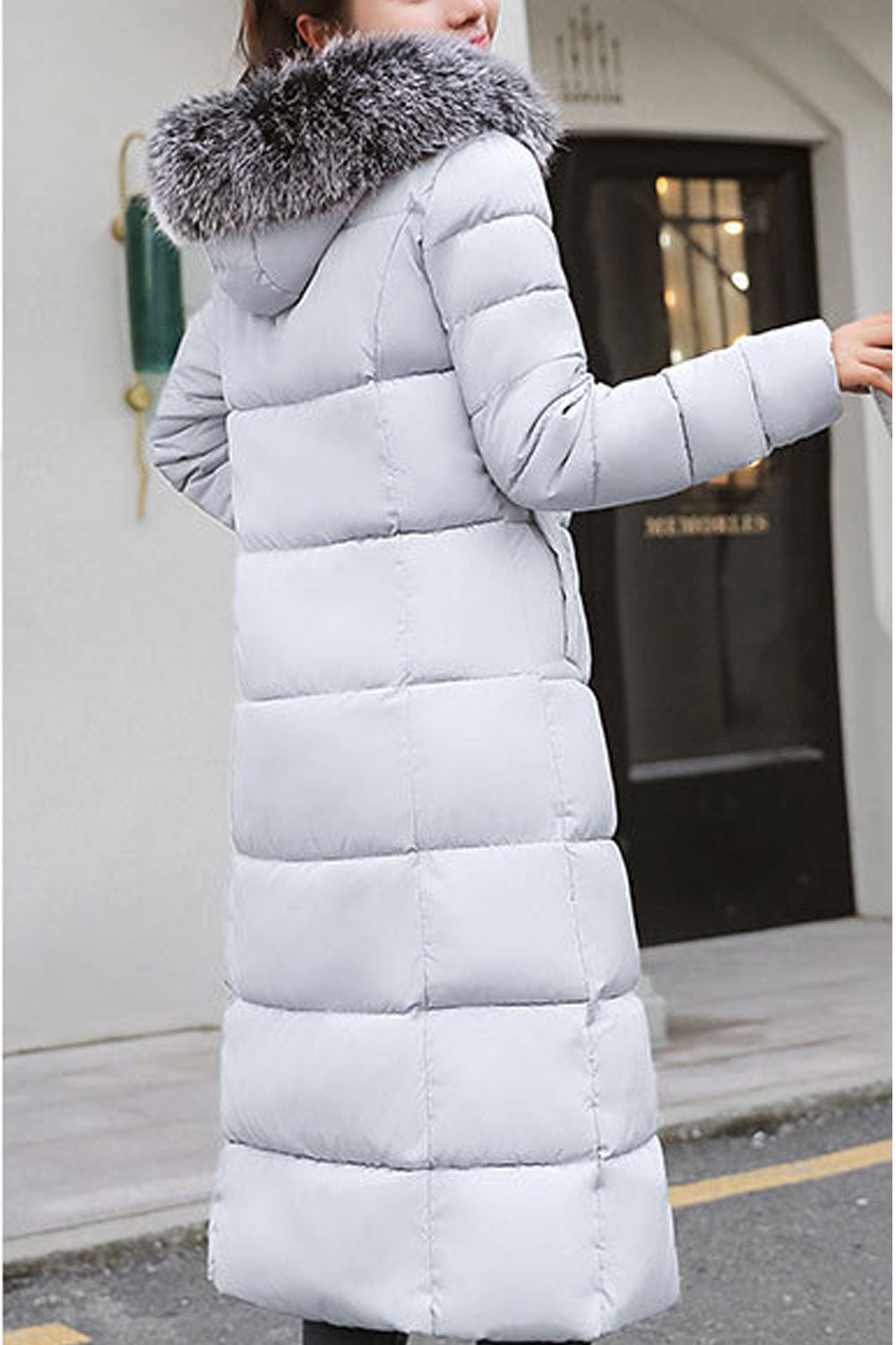 Women Knee Length Solid Colored Thick Long Sleeve Warm Padded Jacket