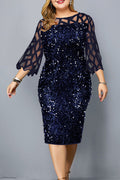 Women Magnificent Round Neck Sequins Decorated Half Sleeve Dress