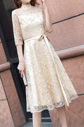 Women Stand Collar Neck Solid Colored Elegant Breathable Evening Party Dress